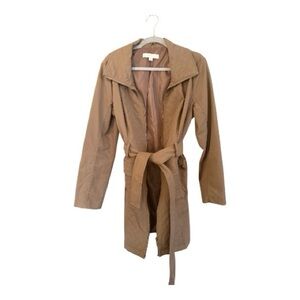 New York & Company Quilted Brown/Tan Belted Trench Coat Large